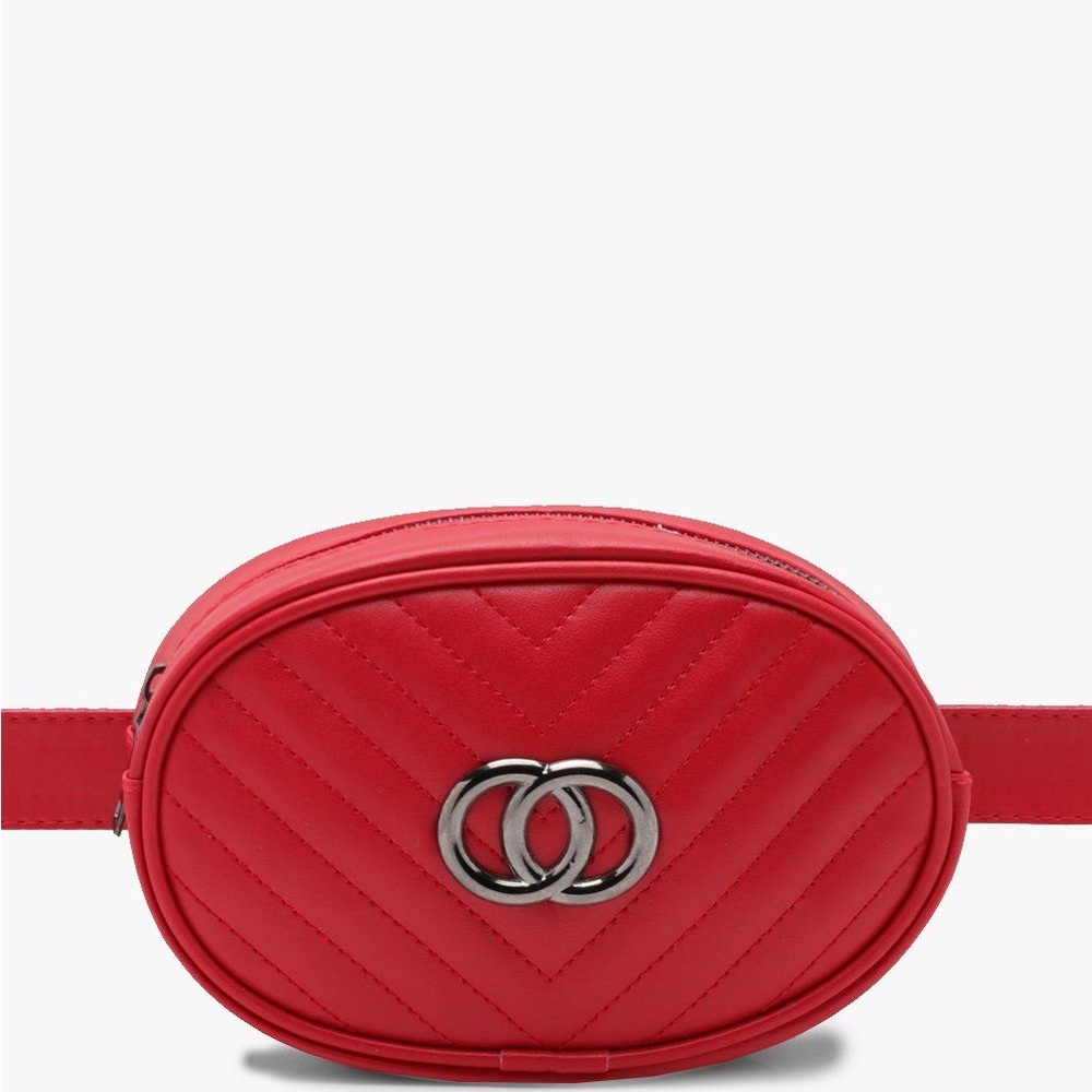 Plus Size DOUBLE RING CHEVRON QUILTED BELT BAG